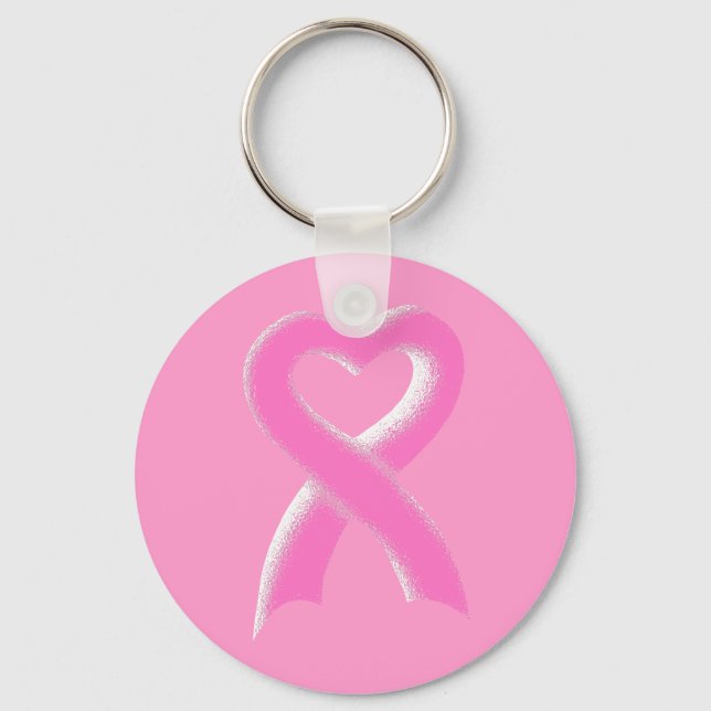 Pink Ribbon Heart Key Ring (Front)
