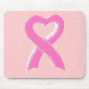 Pink Ribbon Heart Mouse Mat