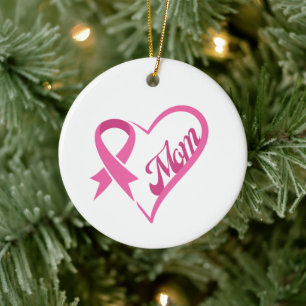 Pink Ribbon Heart Mum Ornament