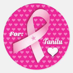 Pink Ribbon & Heart Pattern Breast Cancer Support Classic Round Sticker