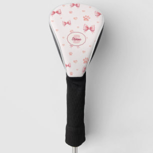 Pink Ribbon, Heart & Paw Print Pattern - Soft Pink Golf Head Cover