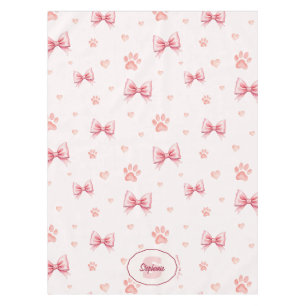 Pink Ribbon, Heart & Paw Print Pattern - Soft Pink Tablecloth