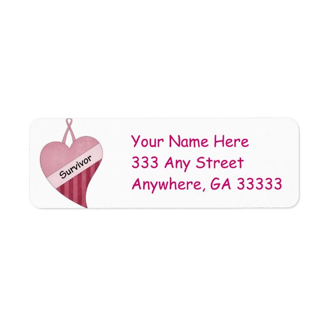 Pink ribbon & heart return address labels (Front)