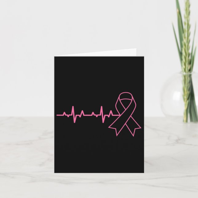 Pink Ribbon Heartbeat Cute Breast Cancer Awareness Card (Front)