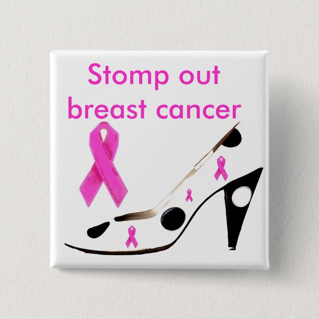 Pink Ribbon Heels Stomp Breast Cancer 15 Cm Square Badge (Front)