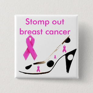 Pink Ribbon Heels Stomp Breast Cancer 15 Cm Square Badge