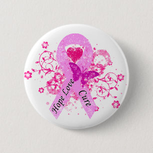 Pink Ribbon Hope Love Cure 6 Cm Round Badge