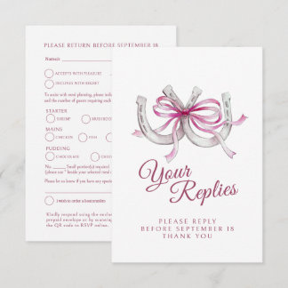 Pink Ribbon Horseshoe Wedding Meal Choice QR Code RSVP Card