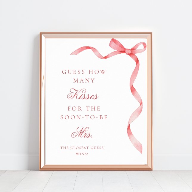 Pink Ribbon How Many Kisses Bridal Shower Sign (Creator Uploaded)