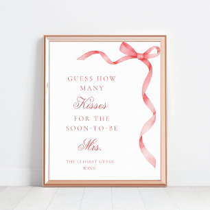 Pink Ribbon How Many Kisses Bridal Shower Sign