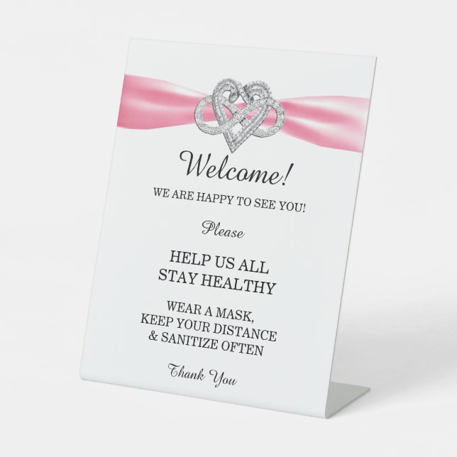 Pink Ribbon Infinity Heart Wedding Safety  Pedestal Sign (Front)