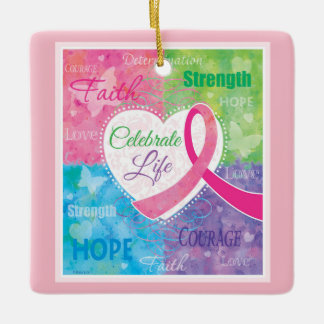 Pink Ribbon Inspirational Ceramic Ornament