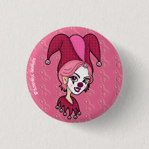 Pink Ribbon Jester Button (Small)