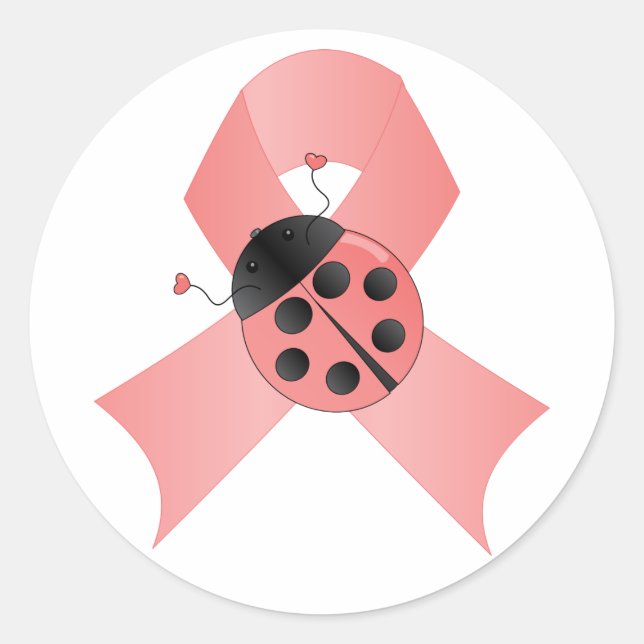 Pink Ribbon Lady Bug Classic Round Sticker (Front)