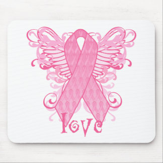 Pink Ribbon Love Wings Mouse Mat