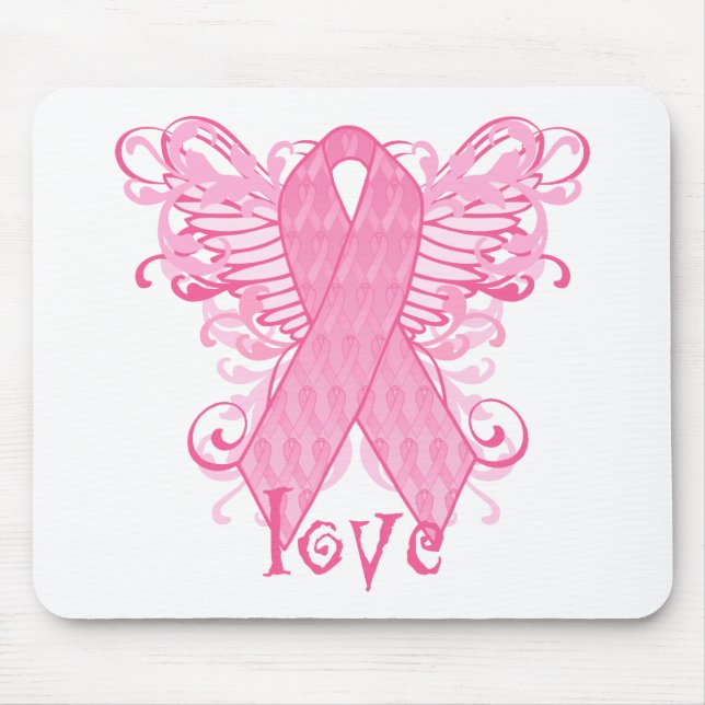 Pink Ribbon Love Wings Mouse Mat (Front)