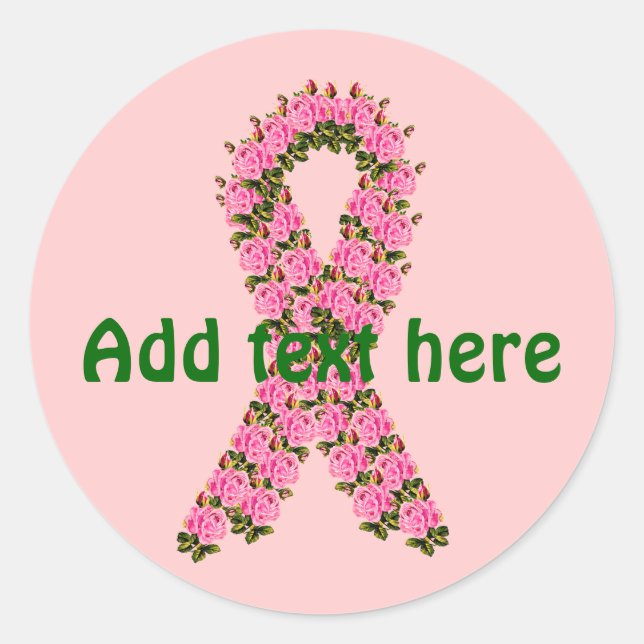 Pink Ribbon Made of Pink Roses Classic Round Sticker (Front)