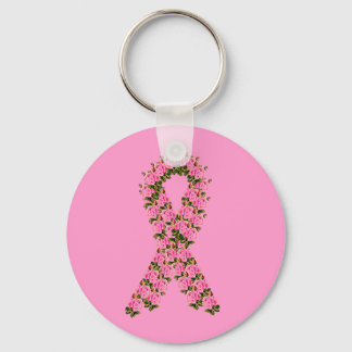 Pink Ribbon Made of Pink Roses Key Ring