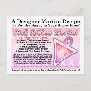 Pink Ribbon Martini Recipe Postcard for Breast Can