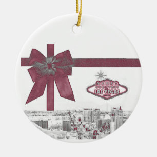 PINK Ribbon Merry Christmas from Las Vegas Ornamen Ceramic Tree Decoration