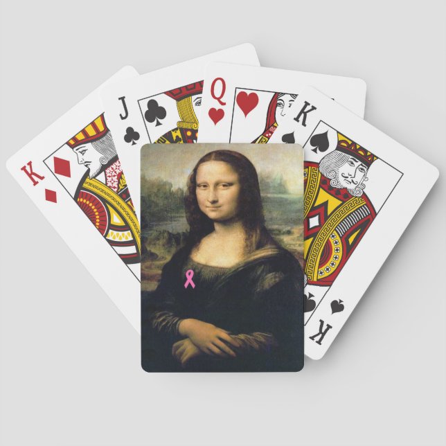 Pink Ribbon Mona Lisa Playing Cards (Back)