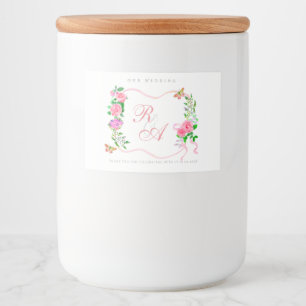 Pink Ribbon Monogram Wedding Food Label