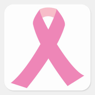 Pink ribbon of breast cancer awareness square sticker