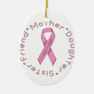 Pink Ribbon of Courage Ceramic Tree Decoration