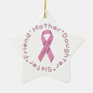 Pink Ribbon of Courage Ceramic Tree Decoration