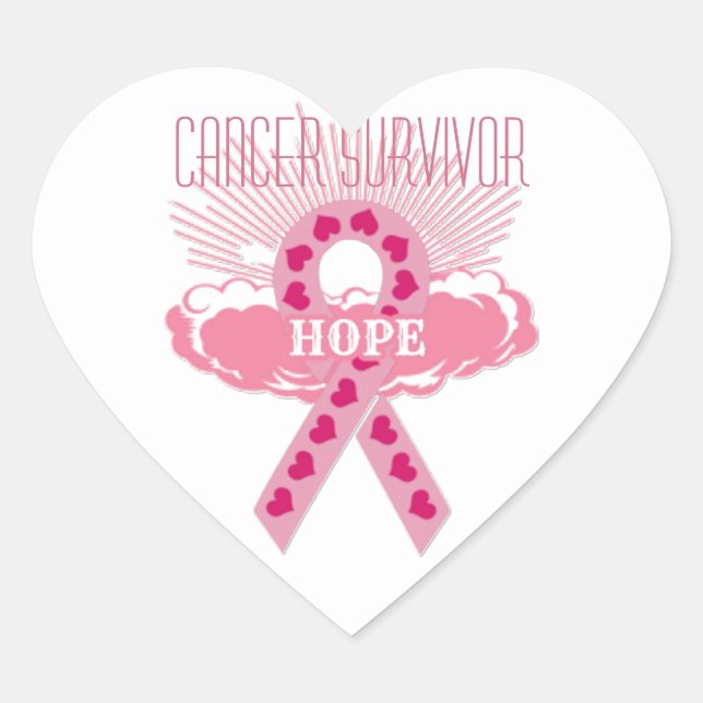 Pink Ribbon Of Hope Heart Cancer Survivor Stickers (Front)