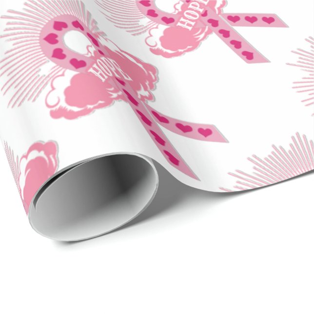 Pink Ribbon Of Hope White Wrapping Paper (Roll Corner)