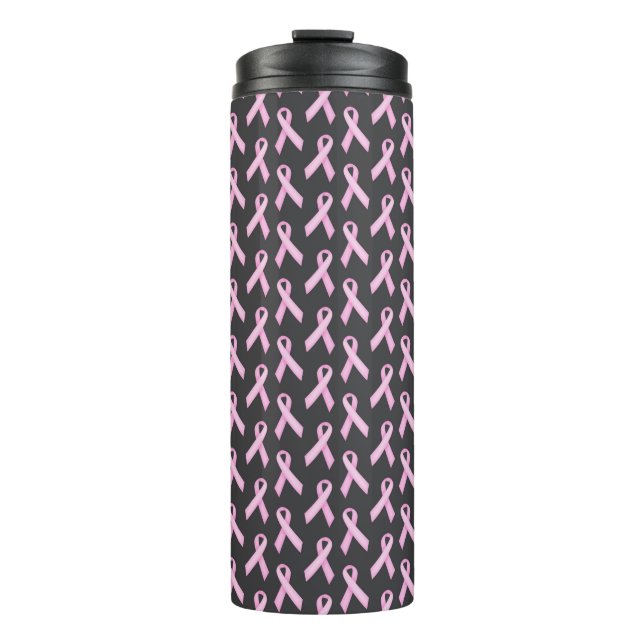 Pink Ribbon on Black - Breast Cancer Awareness Thermal Tumbler (Front)