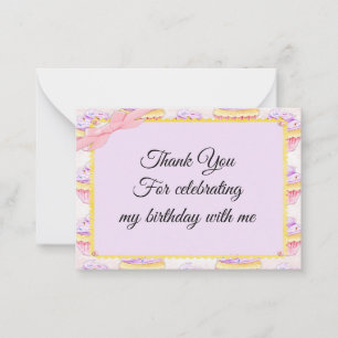 Pink Ribbon On Cupcake Thank You Cards
