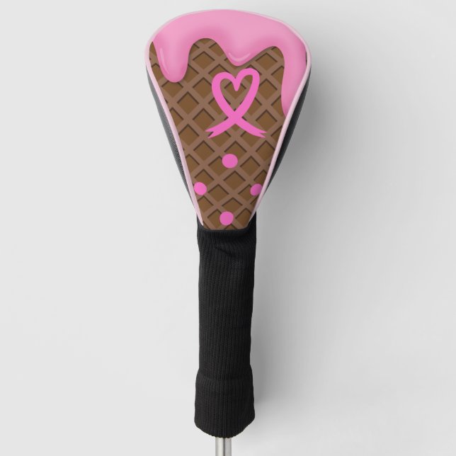 Pink ribbon on waffle Breast Cancer Awareness  Golf Head Cover (Front)