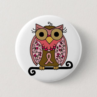 Pink Ribbon Owl 6 Cm Round Badge