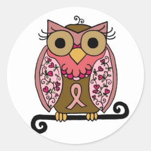 Pink Ribbon Owl Classic Round Sticker