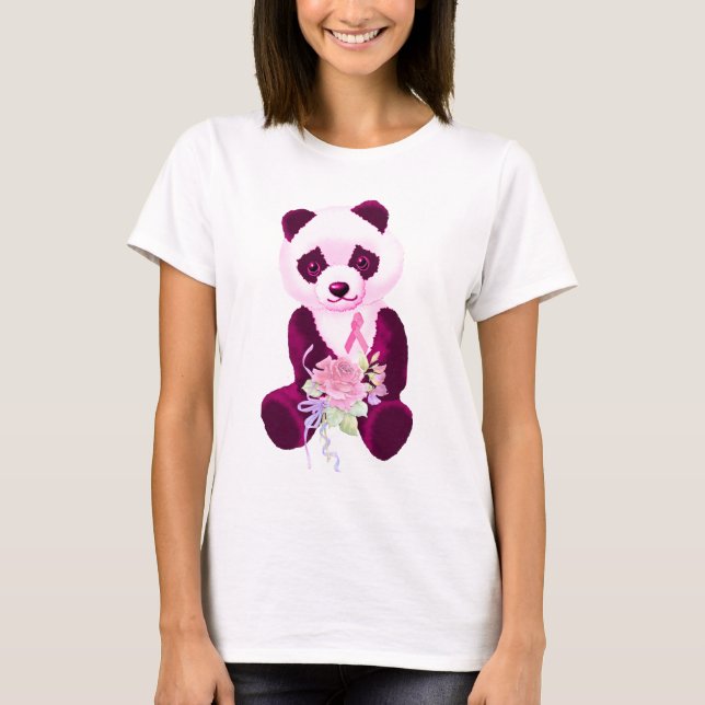 Pink Ribbon Panda Bear T-Shirt (Front)