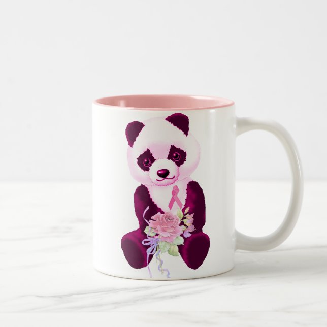 Pink Ribbon Panda Bear Two-Tone Coffee Mug (Right)