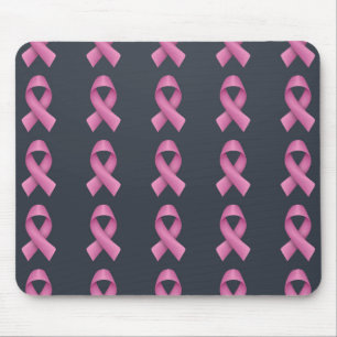 Pink Ribbon Pattern Black Background Mouse Mat