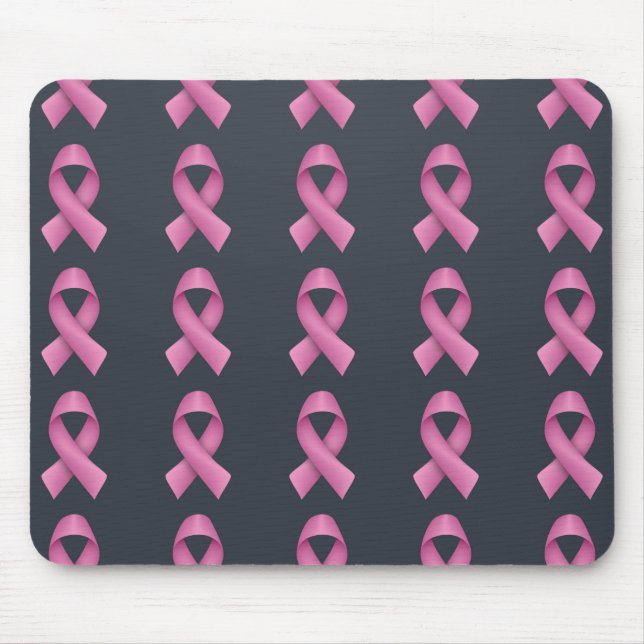 Pink Ribbon Pattern Black Background Mouse Mat (Front)