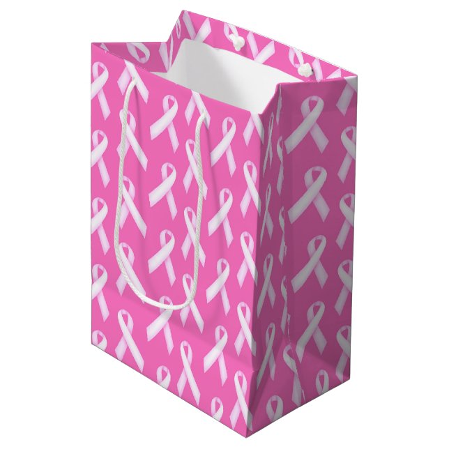 Pink Ribbon Pattern – Breast Cancer Awareness Medium Gift Bag (Front Angled)