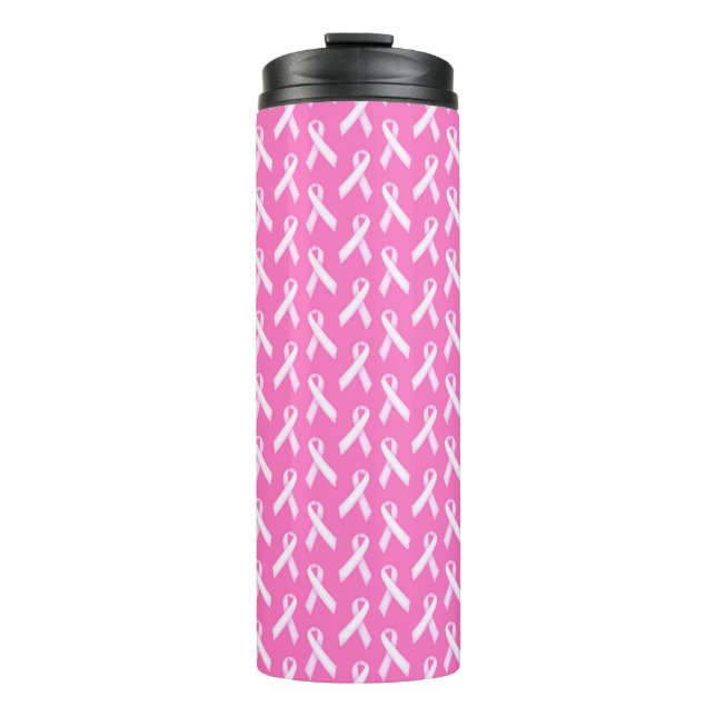 Pink Ribbon Pattern – Breast Cancer Awareness Thermal Tumbler (Front)