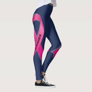 Pink Ribbon Personalise 2 Breast Cancer Survivor Leggings