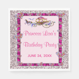 Pink Ribbon Pink Glitter Royal Princess Birthday Napkin