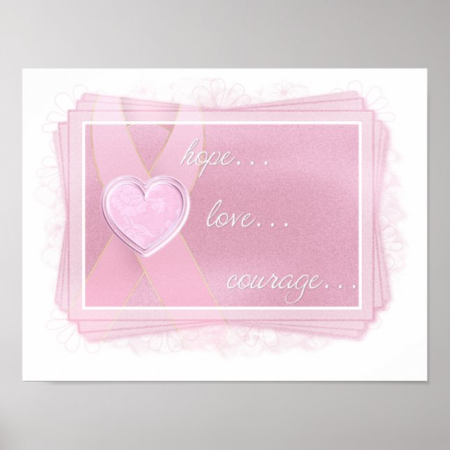 Pink Ribbon - Pink Heart - Hope/Love/Courage Print (Front)