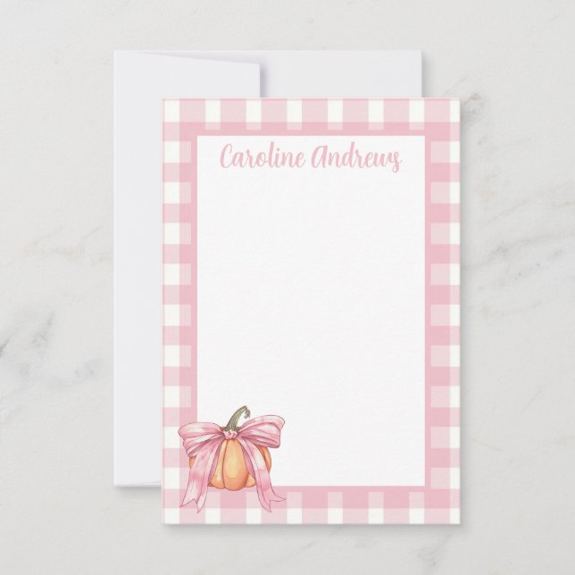 Pink Ribbon Pumpkin, Coquette Pink Stationery Thank You Card (Front)
