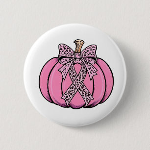 Pink Ribbon Pumpkin Face Halloween Breast Cancer  6 Cm Round Badge