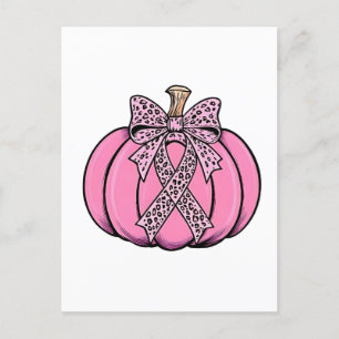 Pink Ribbon Pumpkin Face Halloween Breast Cancer Announcement Postcard