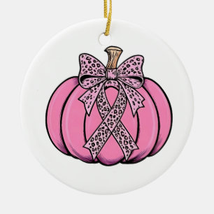 Pink Ribbon Pumpkin Face Halloween Breast Cancer  Ceramic Tree Decoration