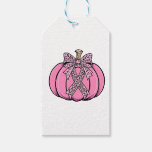 Pink Ribbon Pumpkin Face Halloween Breast Cancer Gift Tags